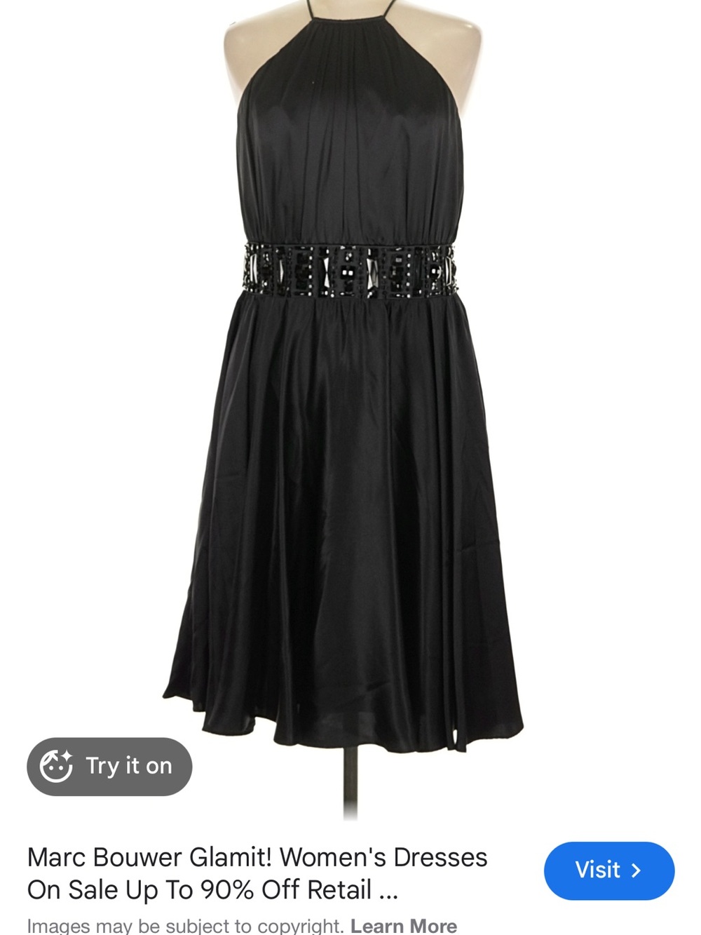 Marc Bouwer Black Halter Cocktail Dress with Beaded Waist